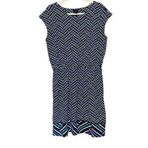 Worthington Womens XL Geometric Print Black Dress Blue & Green Stripes